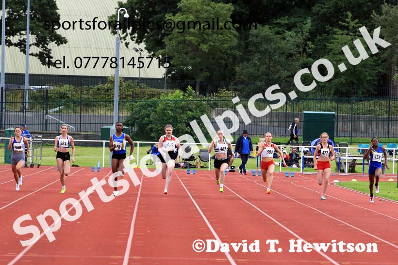 Womens under-17s 100 metres, 2023 Northern Under-13s, Under-15s and Under-17s, Middlesbrough.  Photo: David T. Hewitson/Sports for All Pics